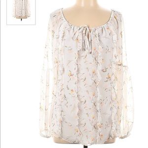 White House Black Market Floral Long Sleeve Tie Front Blouse